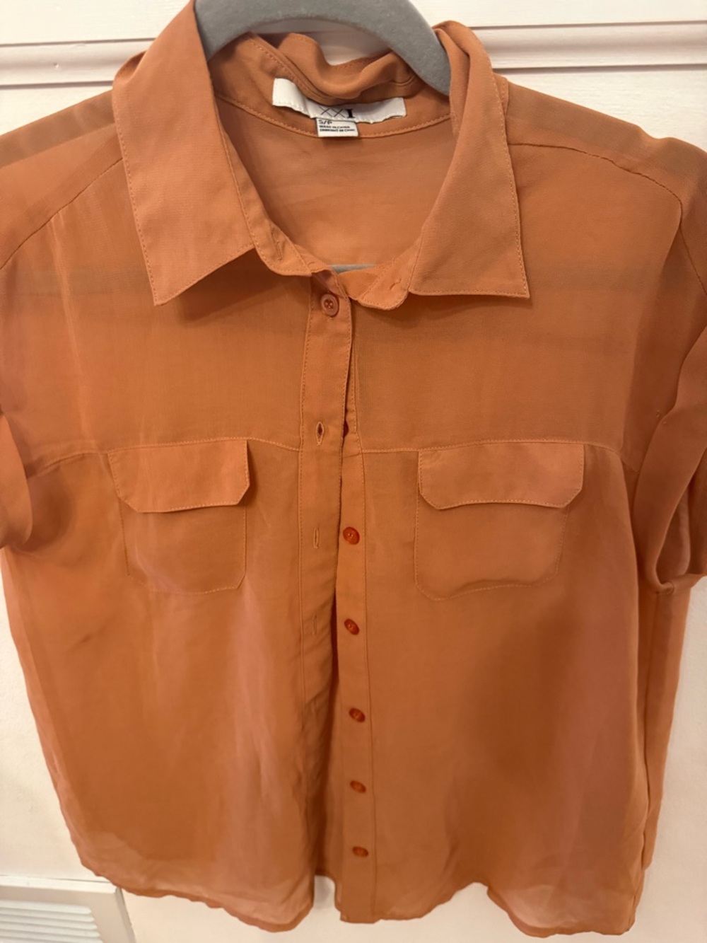 Forever 21 Orange Short-Sleeve Button-Up Blouse